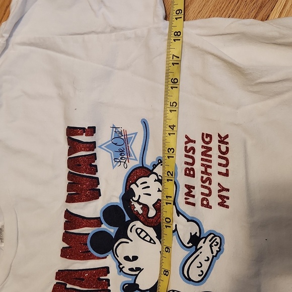 MAIN STREET Disney tee white red blue football Mickey 28 Outta My Way glitter - Picture 13 of 14